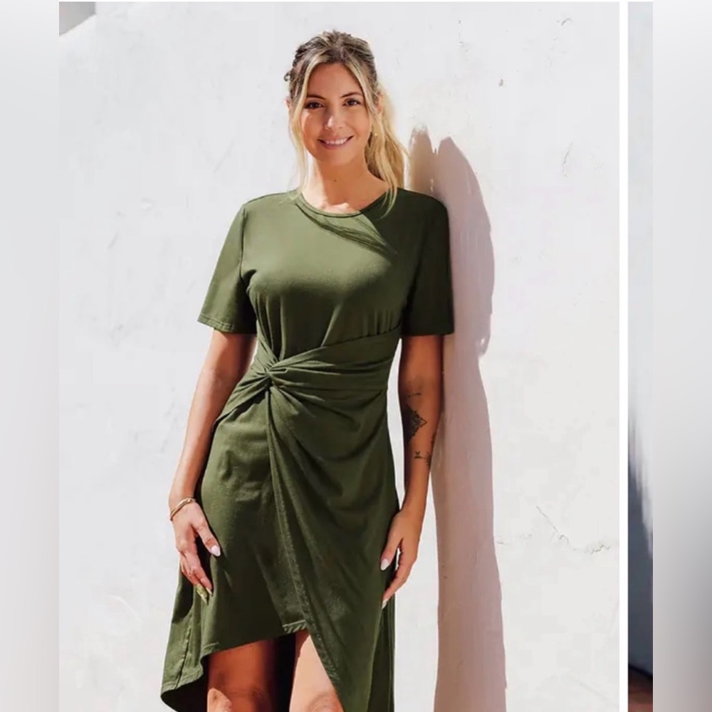NWOT Army Green Twist Front Short Sleeve Dress